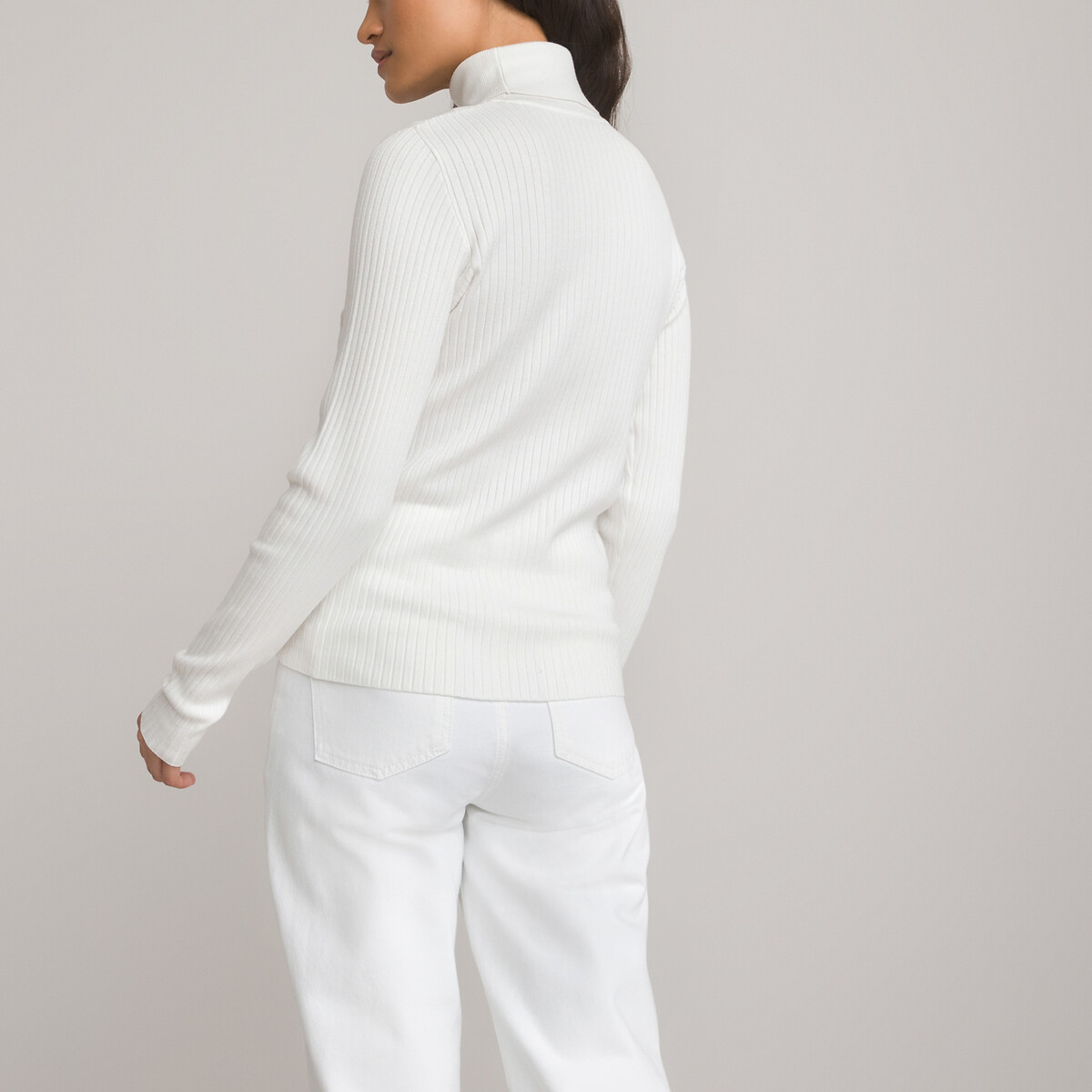 Пуловер Базовый с высоким воротником рифленый трикотаж XS белый LaRedoute, размер XS - фото 4