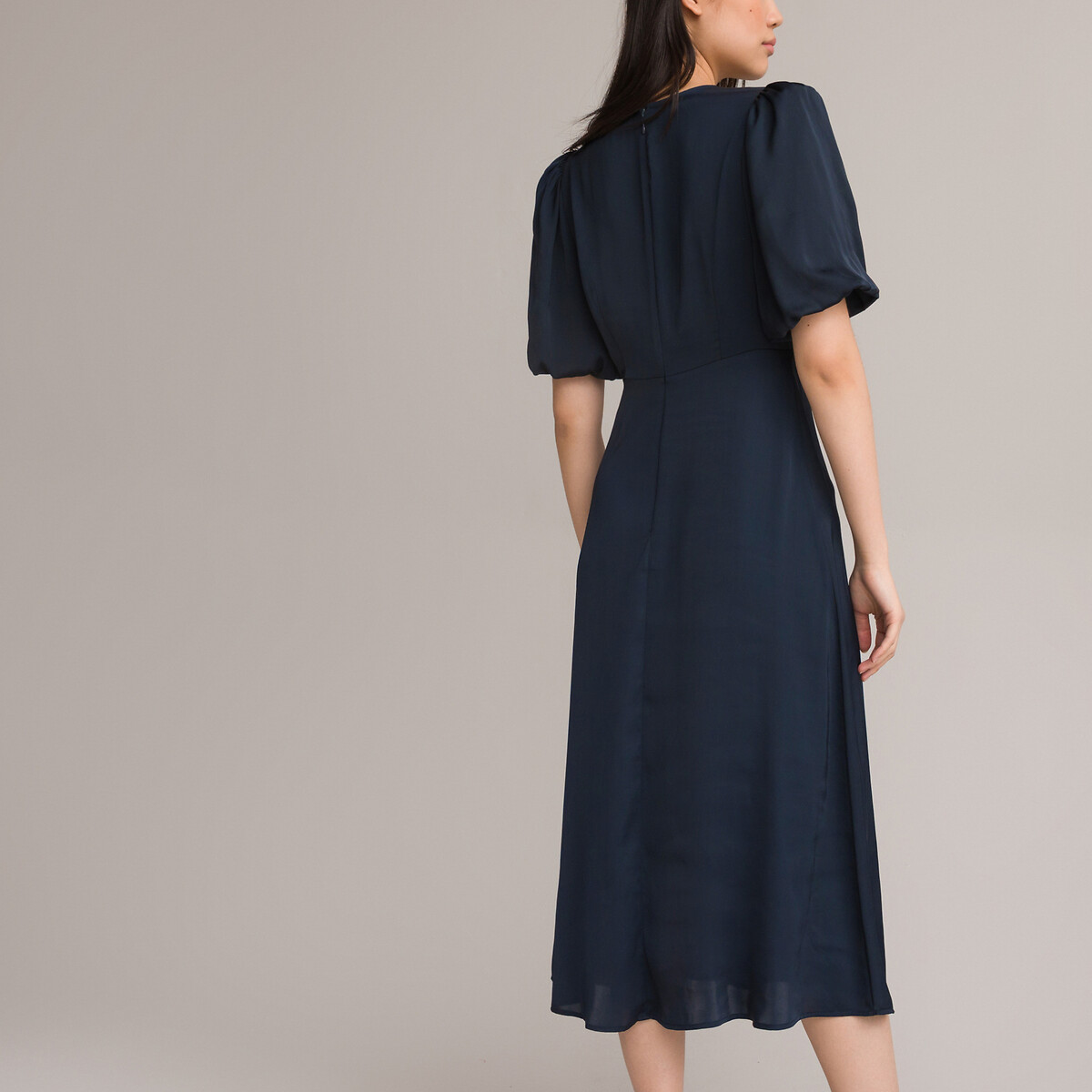 Платье Длинное расклешенное короткие рукава с напуском 46 синий LaRedoute, размер 46 - фото 4