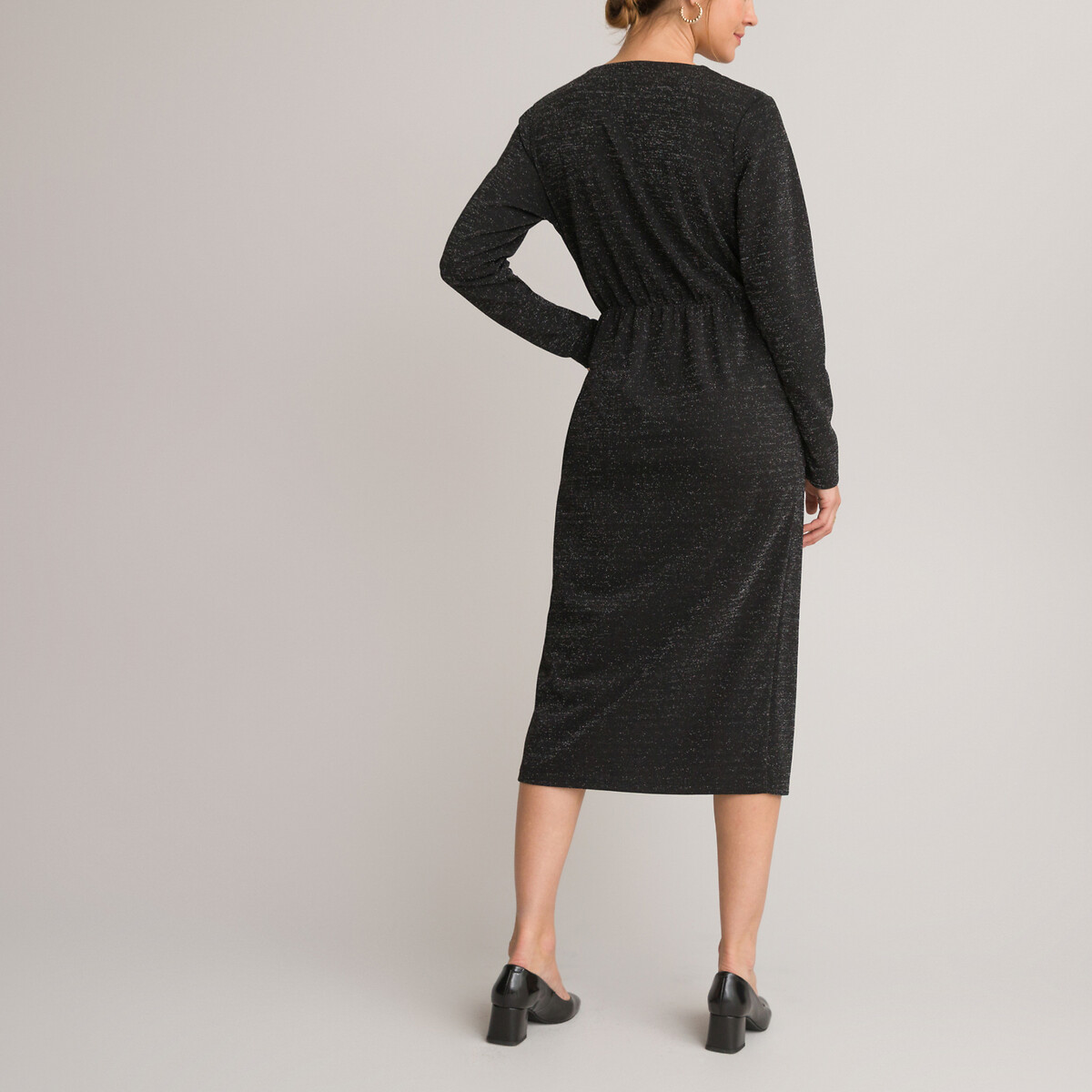 Платье-миди С запахом длинные рукава 54 черный LaRedoute, размер 54 - фото 4