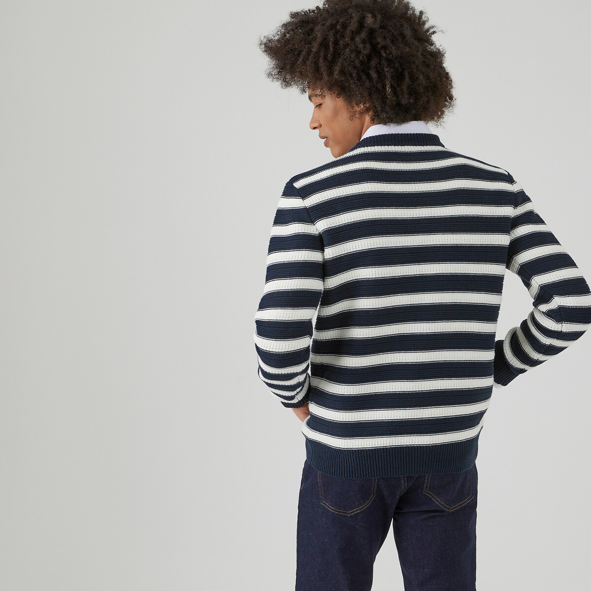 Пуловер с круглым вырезом из тонкого трикотажа  L синий LaRedoute, размер L - фото 4