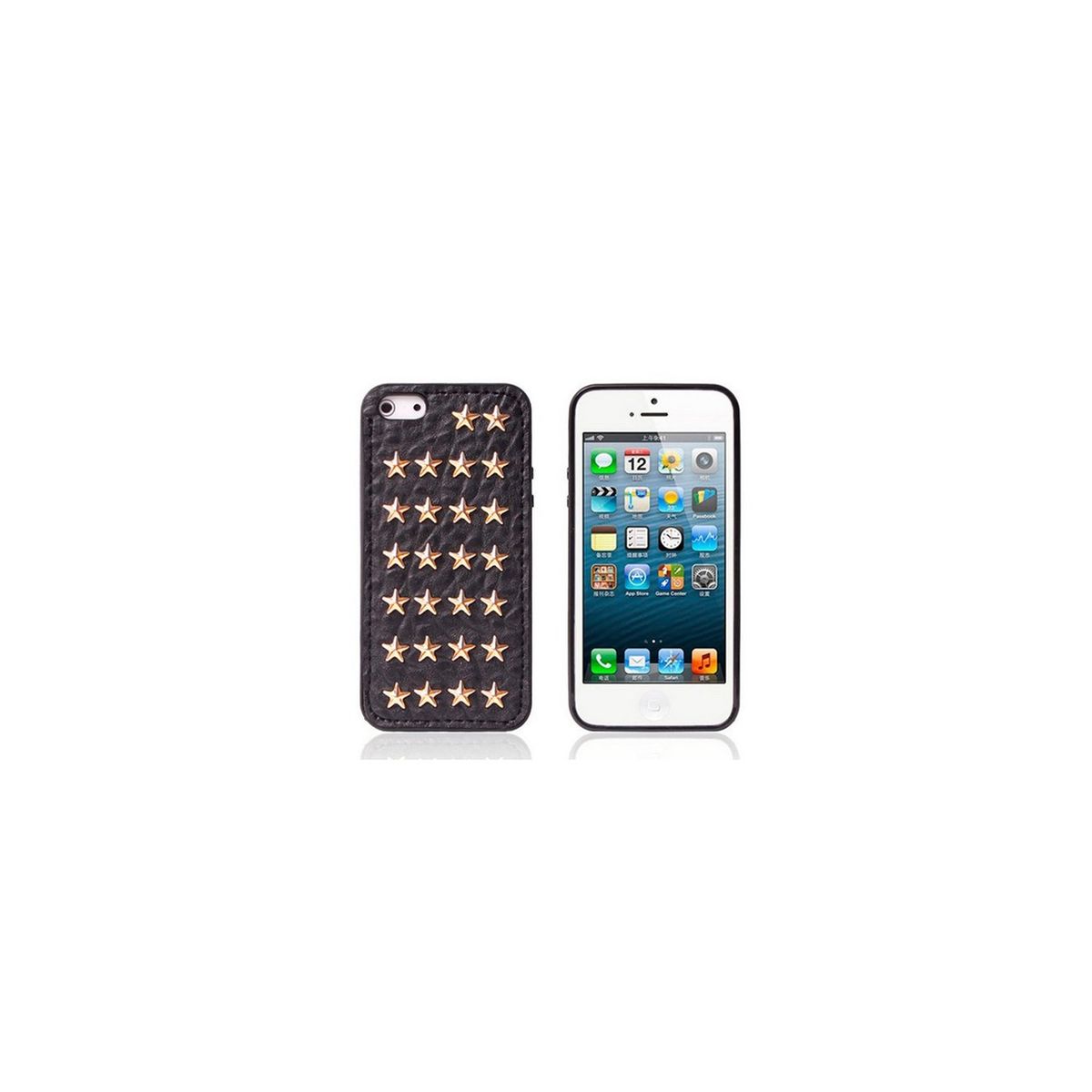 Coque souple effet cuir noir étoiles cloutées or pour iPhone 5 / 5S