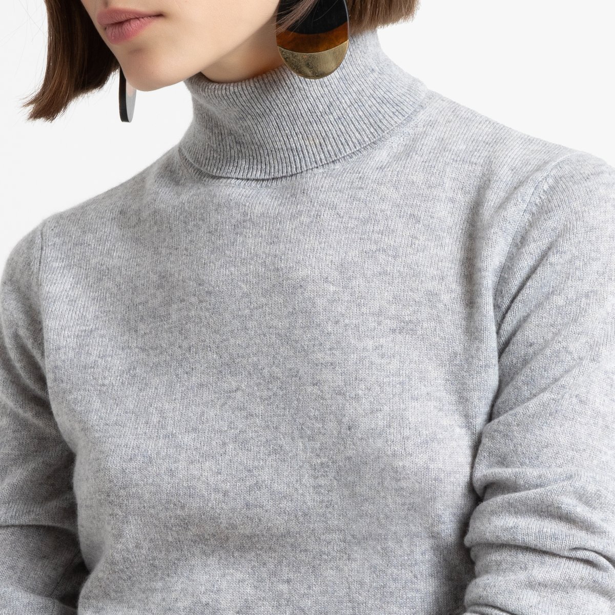 Пуловер La Redoute С отворачивающимся воротником  кашемир S серый, размер S - фото 4