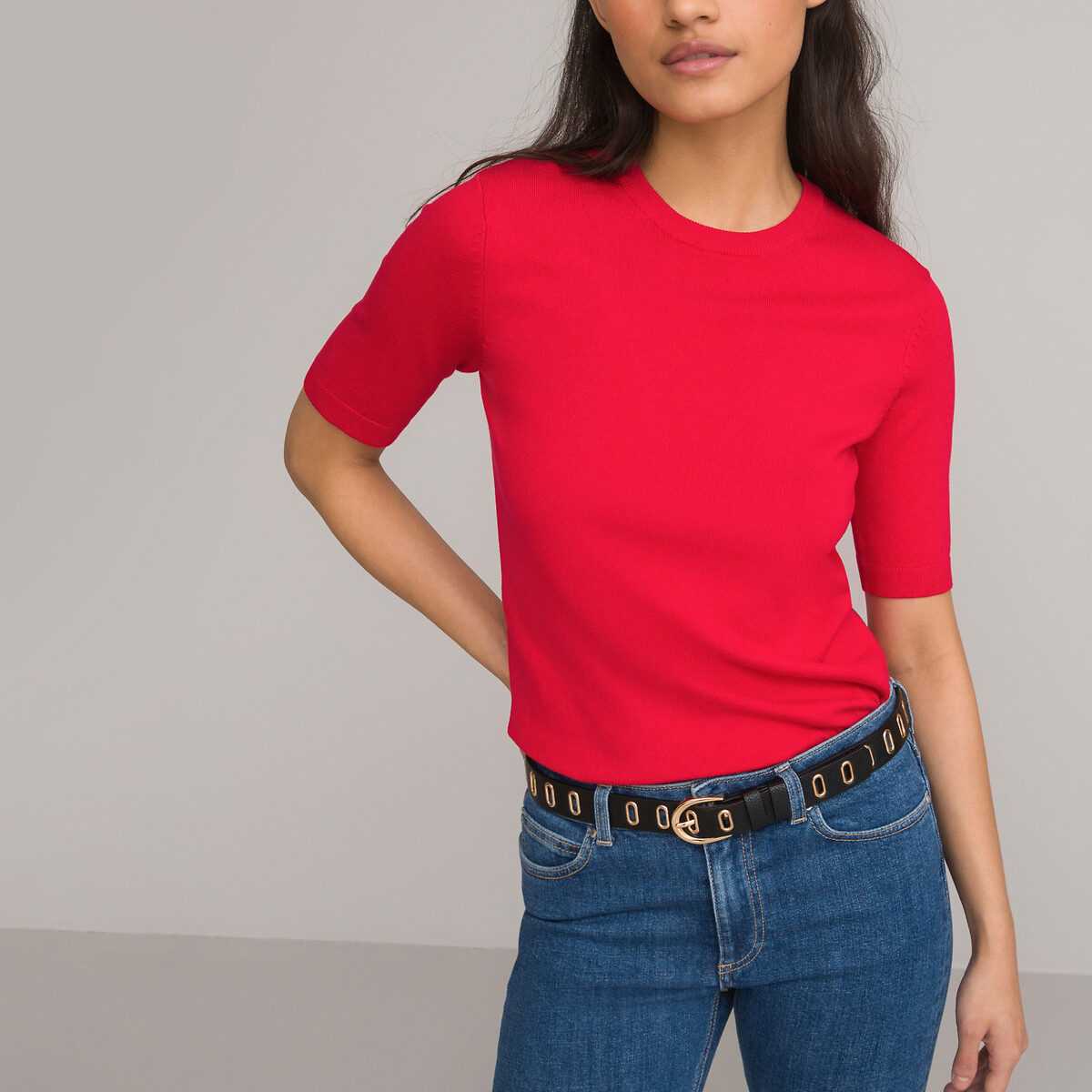 Пуловер Базовый с короткими рукавами S красный LaRedoute, размер S - фото 1