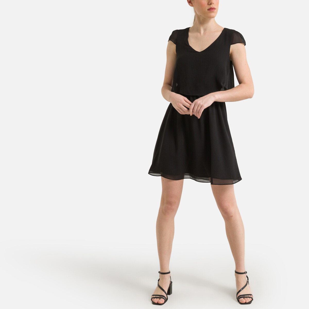 Платье С короткими рукавами и V-образным вырезом 40 черный