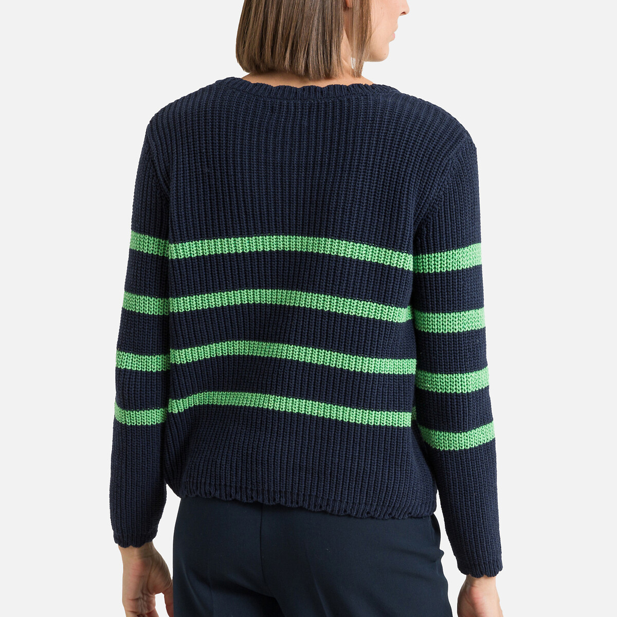 Пуловер в полоску круглый вырез  L синий LaRedoute, размер L - фото 4