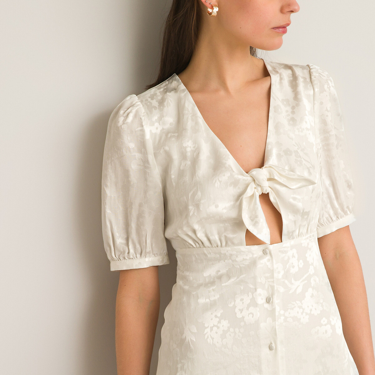 Платье LaRedoute Свадебное с короткими рукавами и отрезными деталями 42 белый