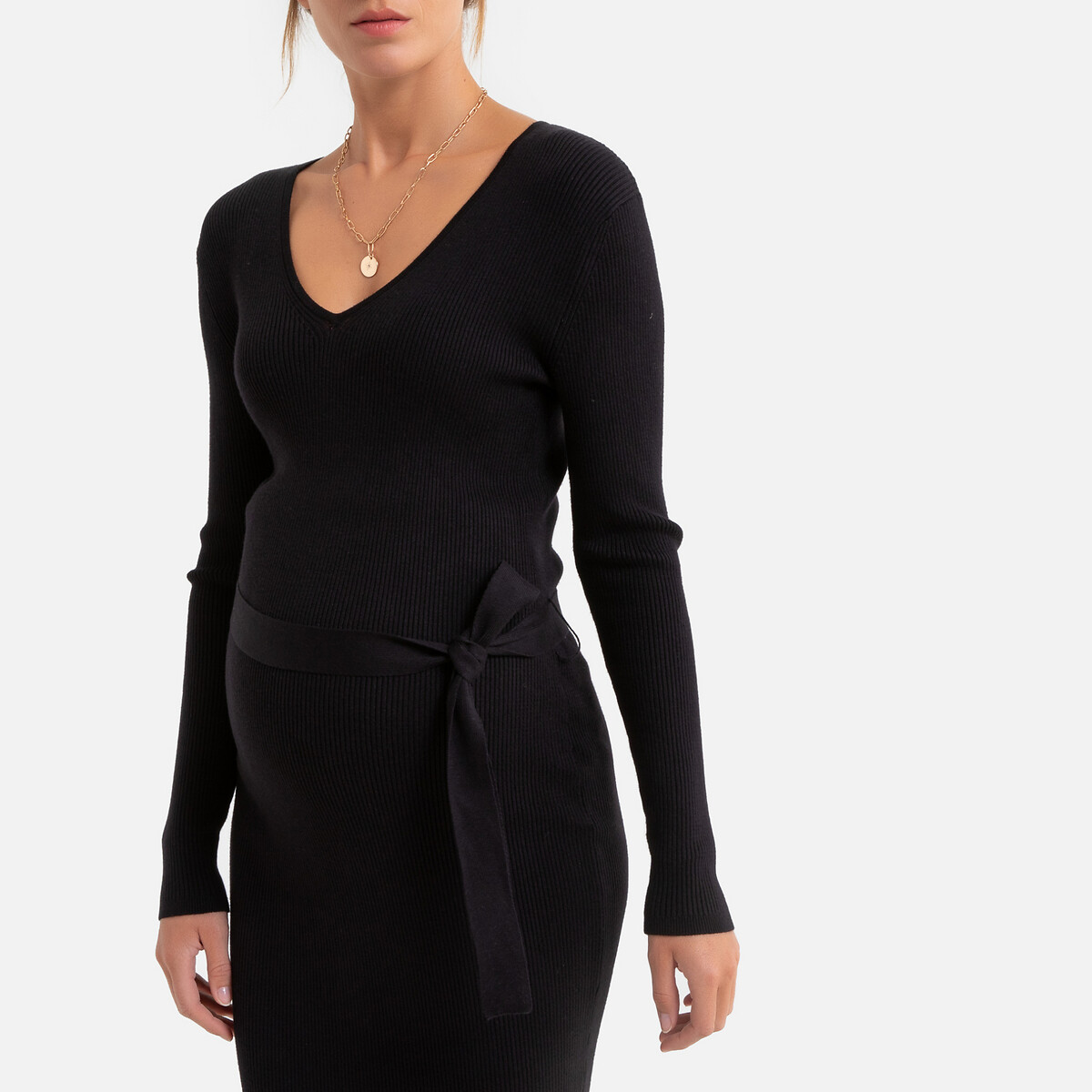 Платье-пуловер La Redoute Длинное для периода беременности длинные рукава S черный, размер S - фото 3