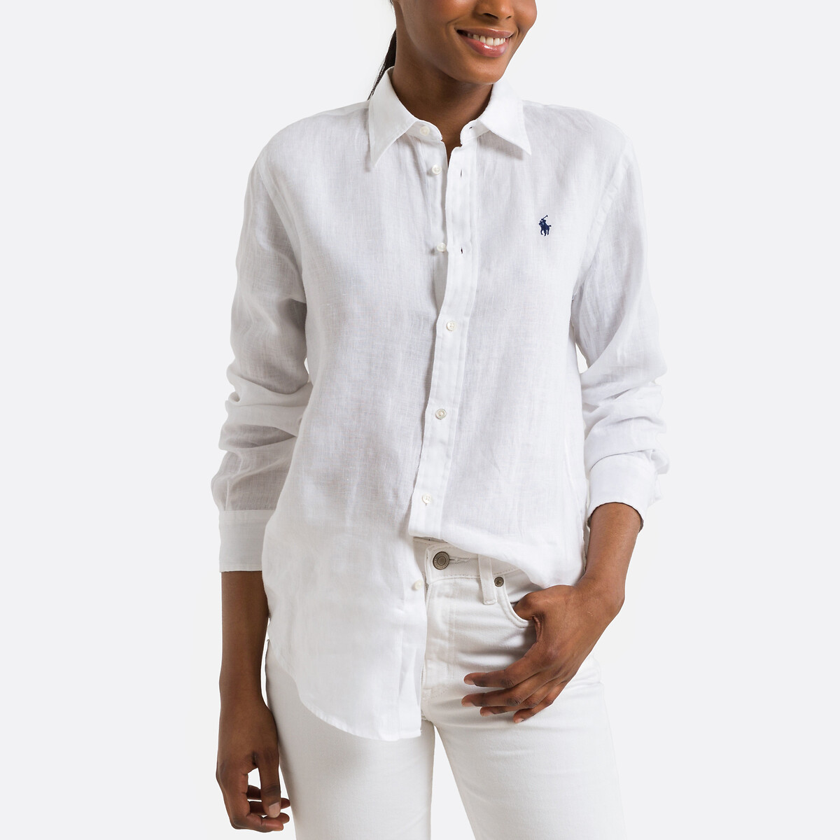 Рубашка Льняная с длинными рукавами S белый LaRedoute, размер S - фото 1