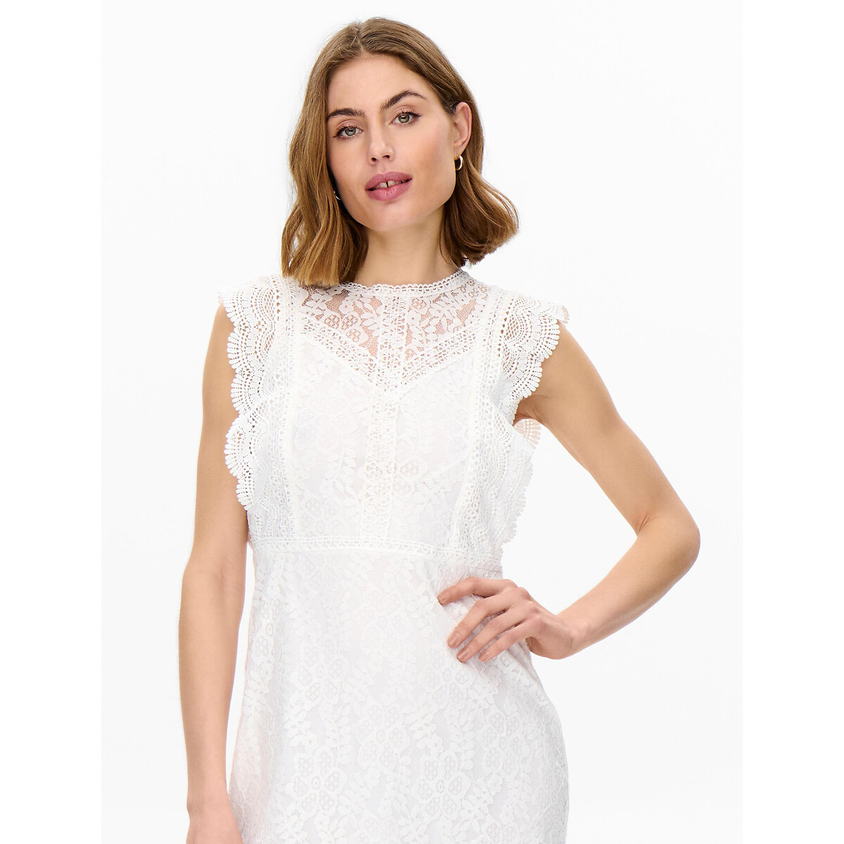 Платье Короткое облегающее из кружева S белый LaRedoute, размер S - фото 4