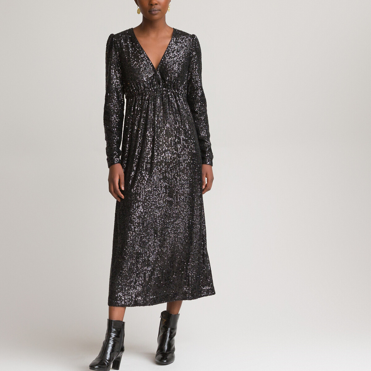 Платье LA REDOUTE COLLECTIONS Длинное с блестками длинные рукава 50 черный, размер 50 - фото 1