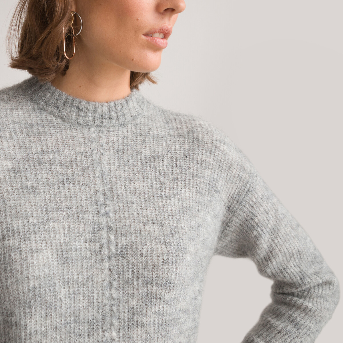 Платье-пуловер короткое длинные рукава из смешанной шерсти  XS серый LaRedoute, размер XS - фото 3