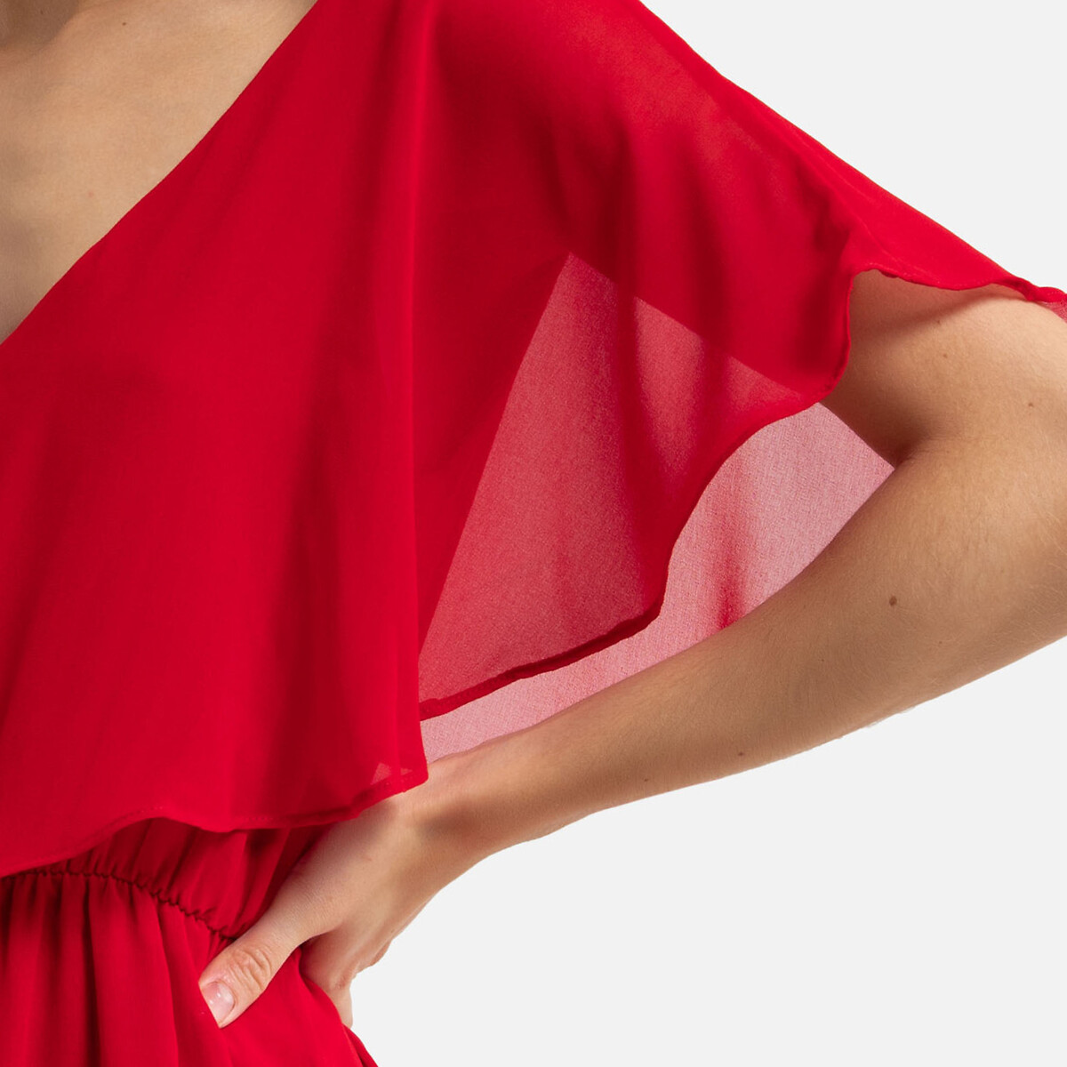 Платье LaRedoute Укороченное с V-образным вырезом 42 (FR) - 48 (RUS) красный, размер 42 (FR) - 48 (RUS) Укороченное с V-образным вырезом 42 (FR) - 48 (RUS) красный - фото 3