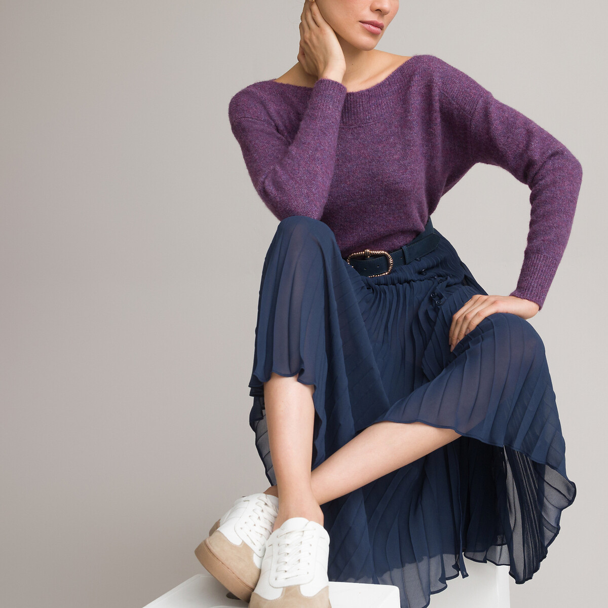 Пуловер LA REDOUTE COLLECTIONS С вырезом-лодочка из пышного трикотажа XL фиолетовый, размер XL - фото 2