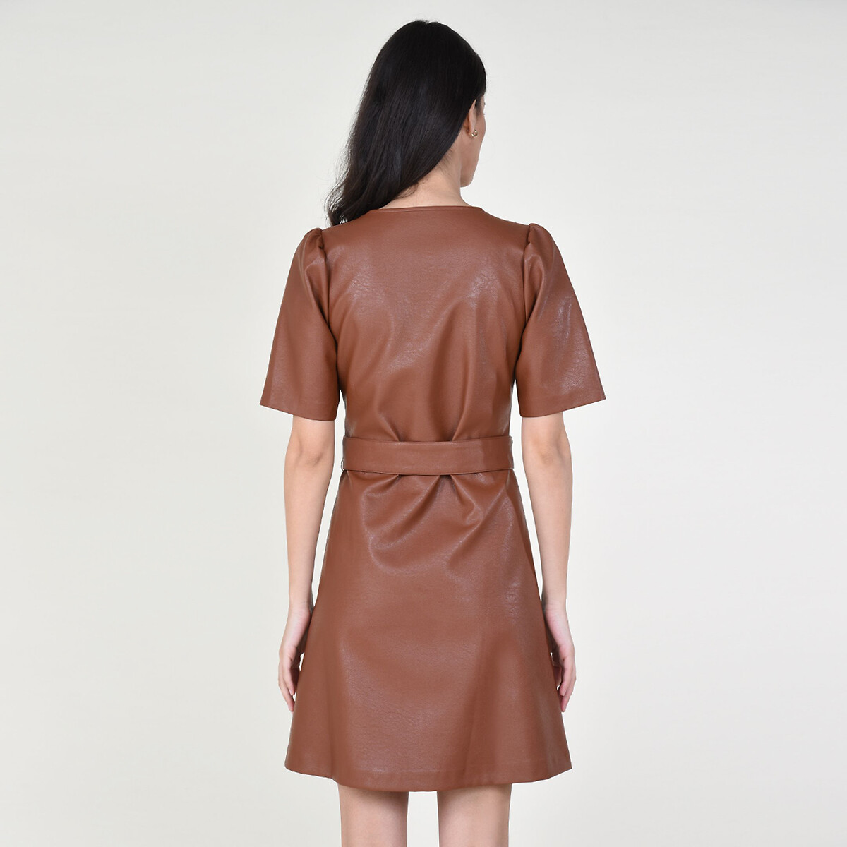 Платье LaRedoute Из искусственной кожи в стиле ретро с поясом M каштановый, размер M - фото 3