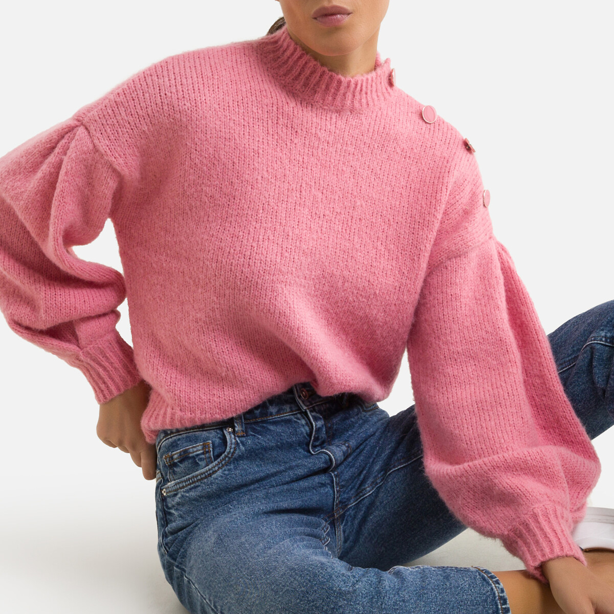 Пуловер LaRedoute С воротником-стойкой из плотного трикотажа переработанный полиэстер M розовый, размер M - фото 1