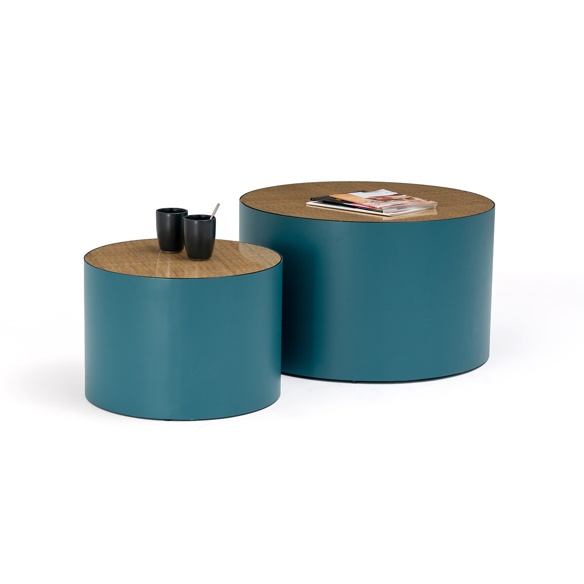 Комплект из 2 журнальных столов Из металла и плетеного материала Rimel единый размер синий