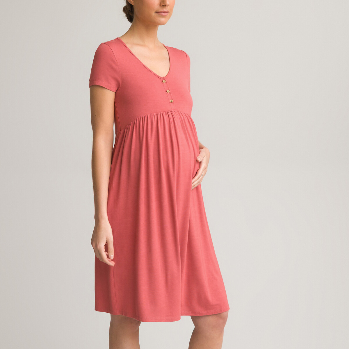 Рубашка LA REDOUTE COLLECTIONS Ночная для периода беременности с короткими рукавами 34/36 (FR) - 40/42 (RUS) розовый, размер 34/36 (FR) - 40/42 (RUS)