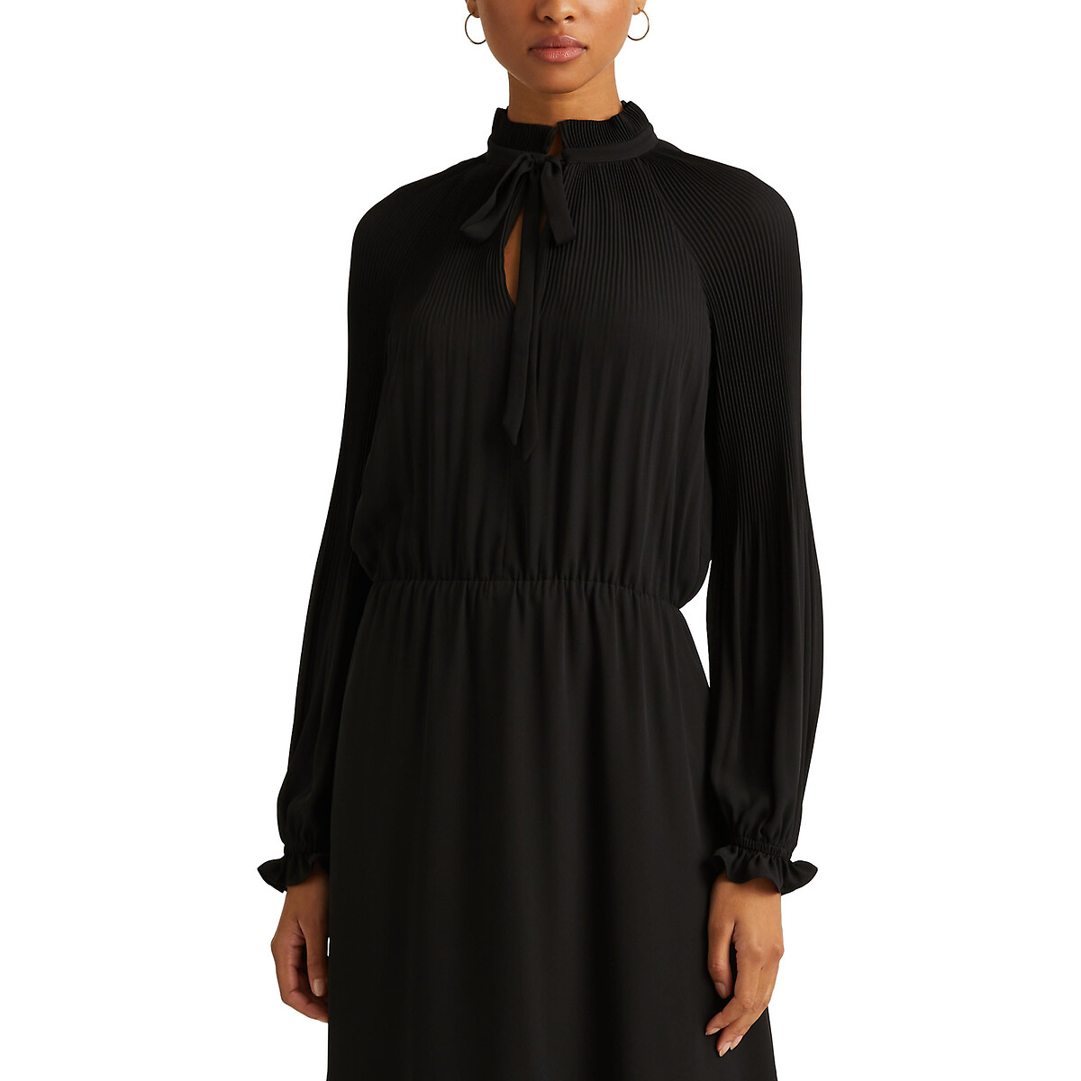Платье-миди LAUREN RALPH LAUREN Со сборками и воланом длинные рукава XL черный, размер XL - фото 2