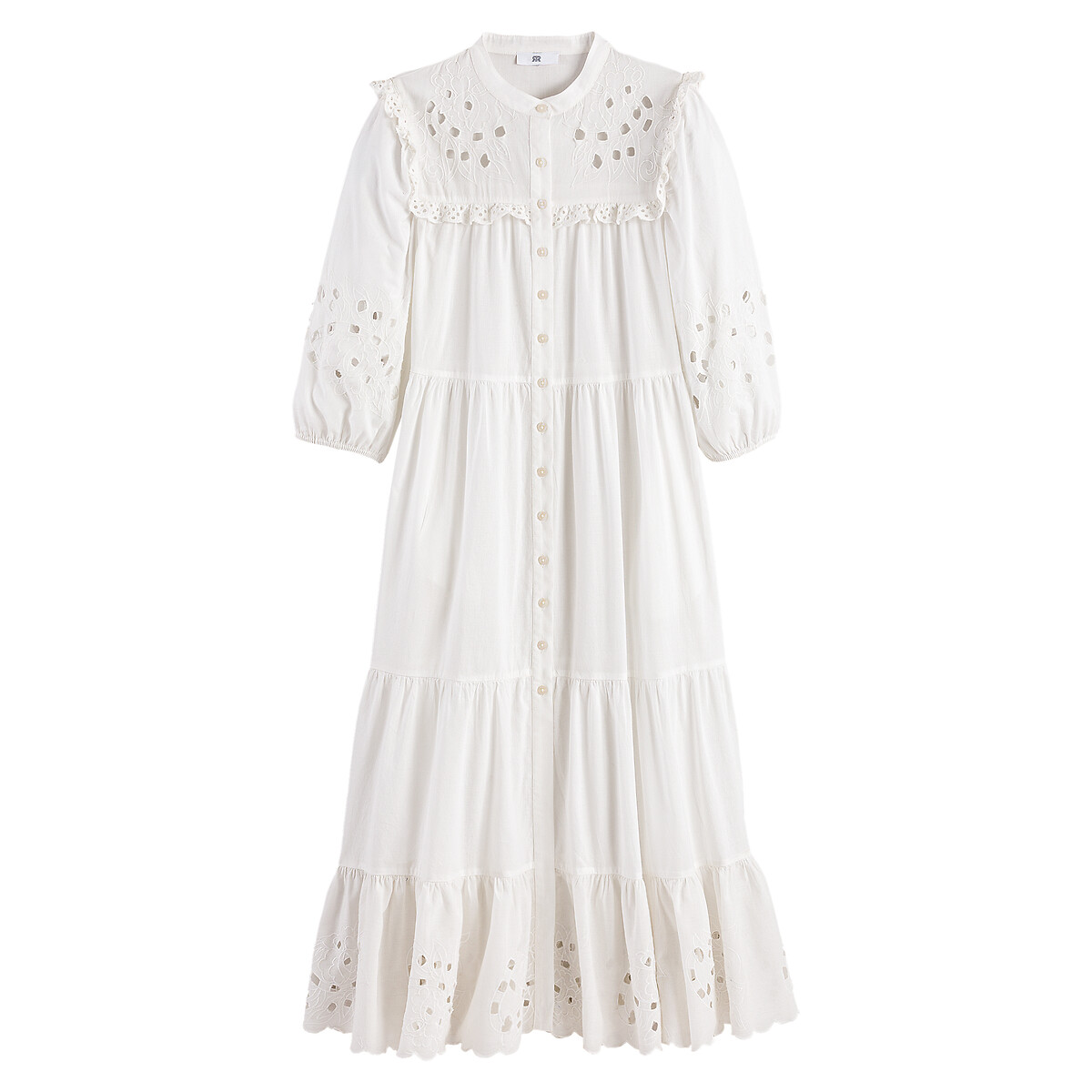 Платье-макси На пуговицах с вышивкой 40 белый LaRedoute, размер 40 - фото 5