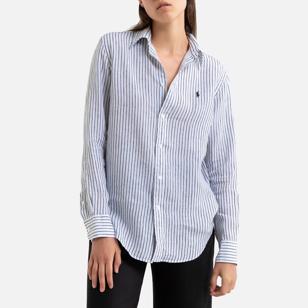 

Рубашка La Redoute, Белый, Из льна в полоску с длинными рукавами S белый