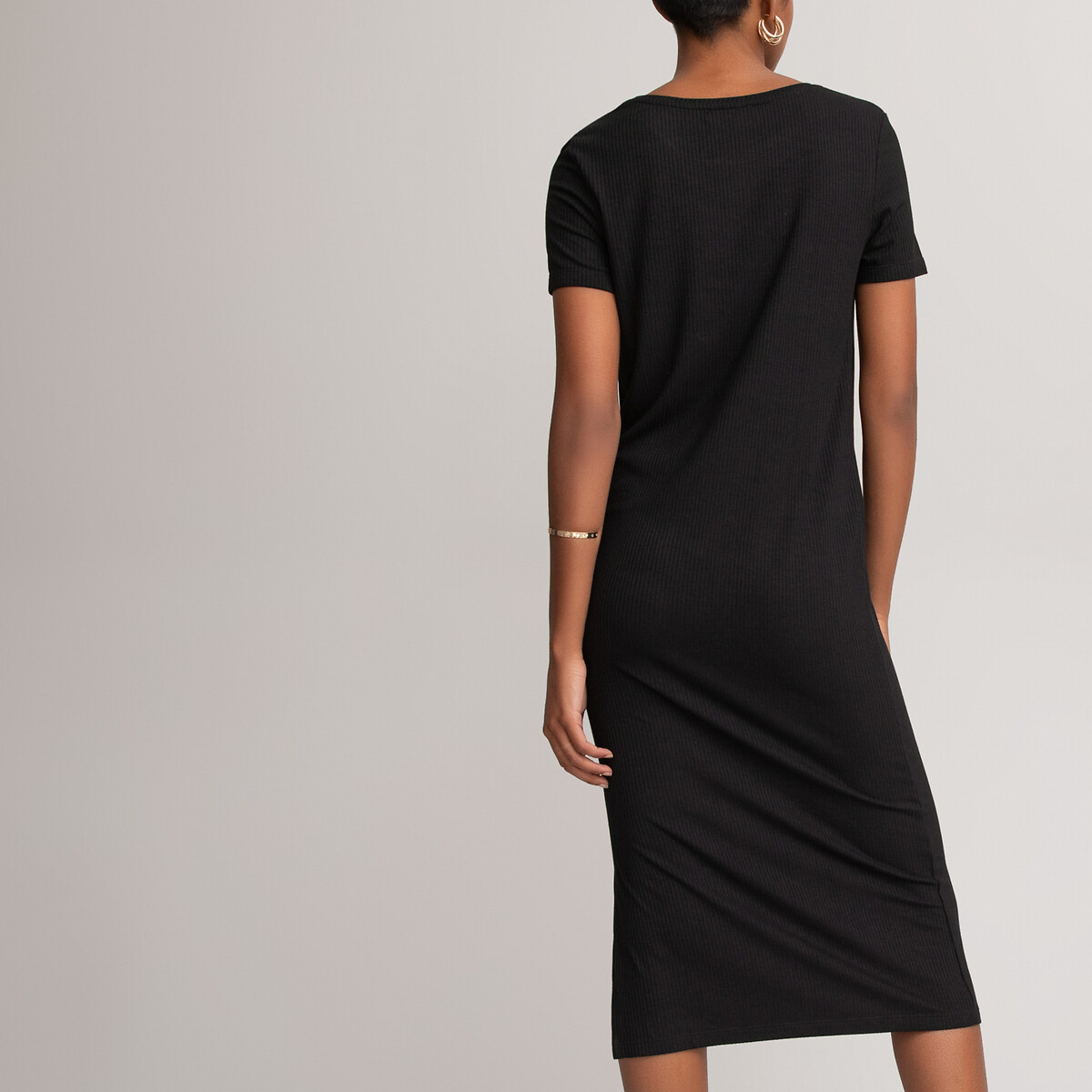 Платье LaRedoute С короткими рукавами из рифленого трикотажа стрейч S черный, размер S - фото 4
