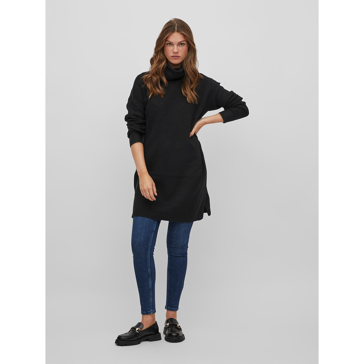Платье-пуловер VILA Платье-пуловер С длинным воротником XL черный, размер XL - фото 2