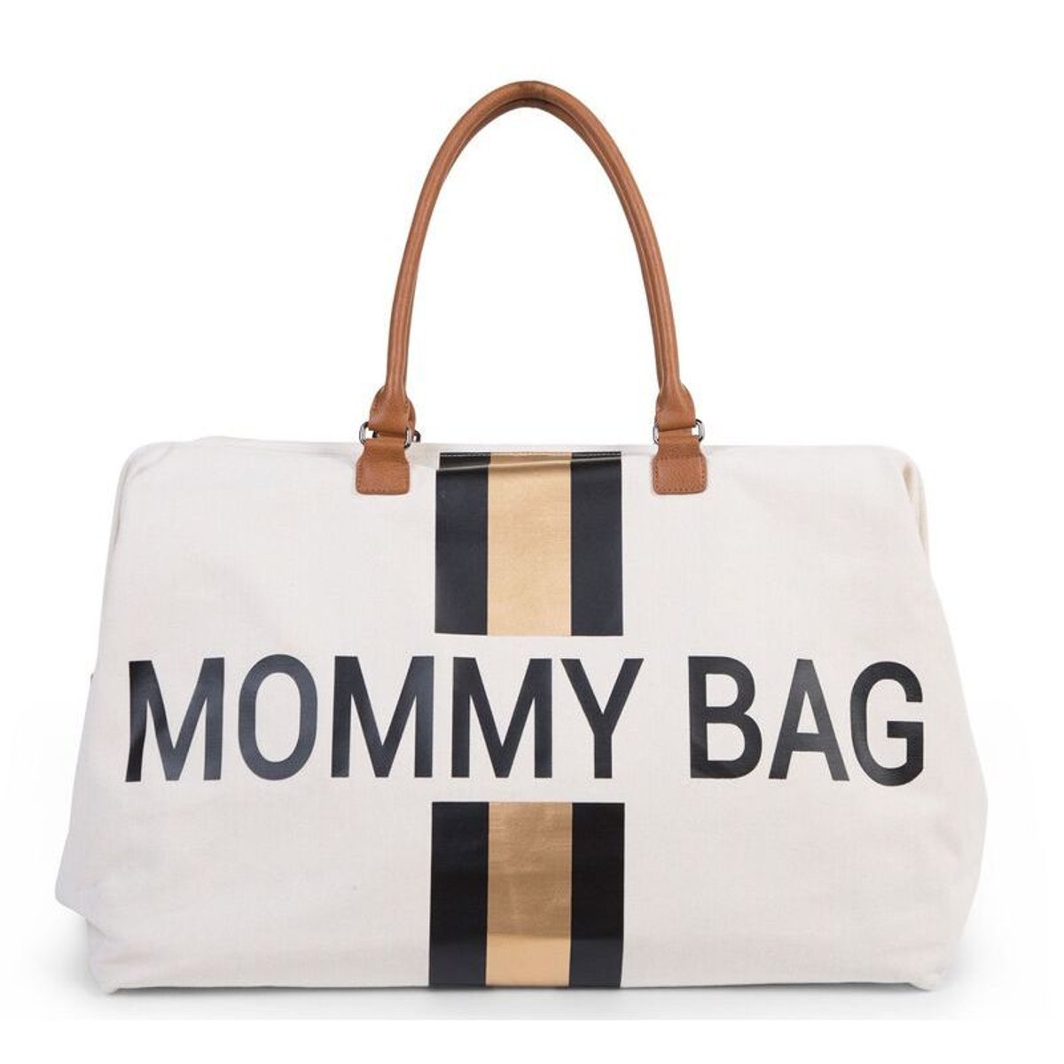 Sac à langer Mommy Bag – Écru Rayures Noir/Or