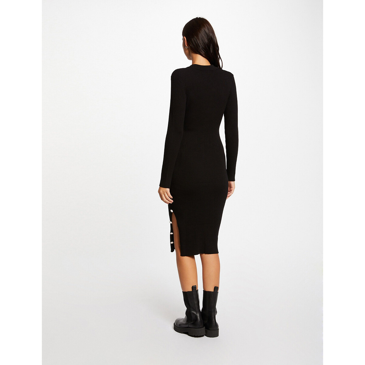 Платье-пуловер облегающее со шлицей пуговицами и длинными рукавами  XL черный LaRedoute, размер XL - фото 4