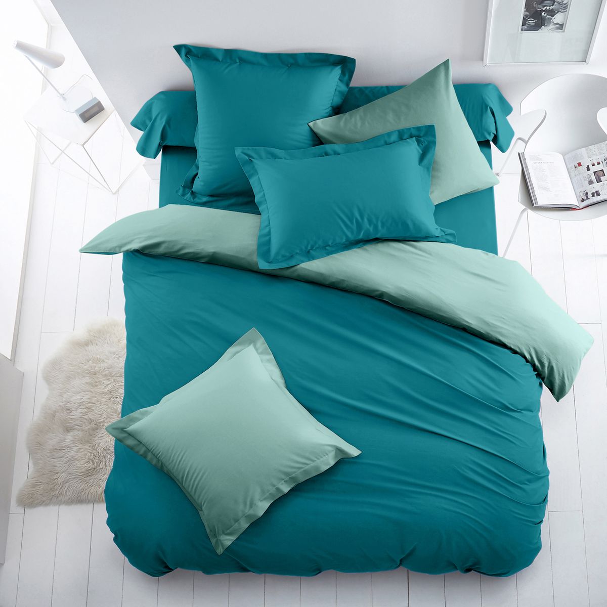 Housse de couette bicolore coton/polyester