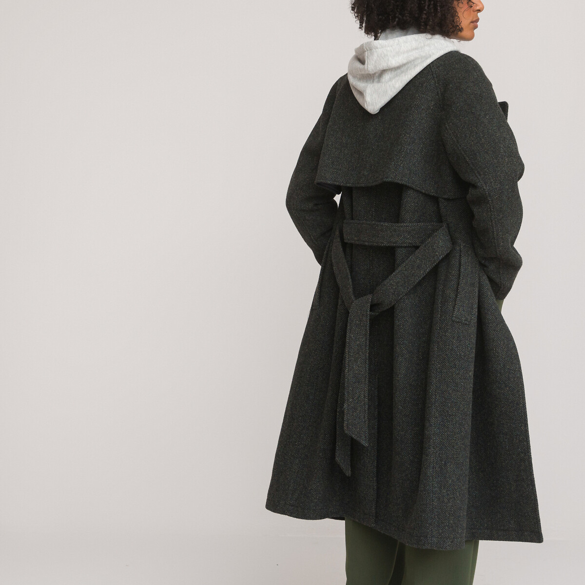 Пальто длинное из шерстяного драпа в ломаную саржу  36 (FR) - 42 (RUS) зеленый LaRedoute, размер 36 (FR) - 42 (RUS) Пальто длинное из шерстяного драпа в ломаную саржу  36 (FR) - 42 (RUS) зеленый - фото 4