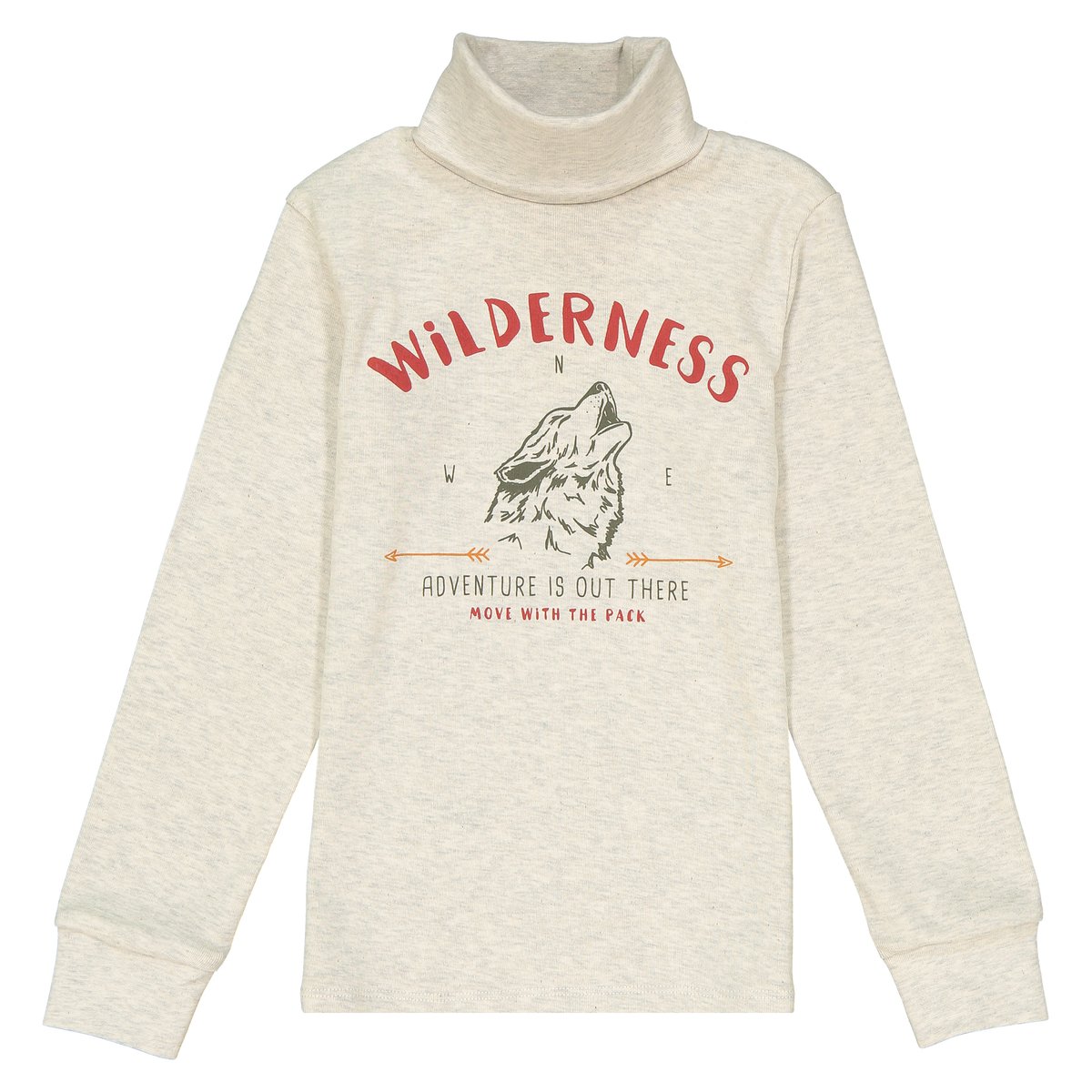 

Пуловер тонкий с рисунком волк, 3-12 лет, Бежевый меланж