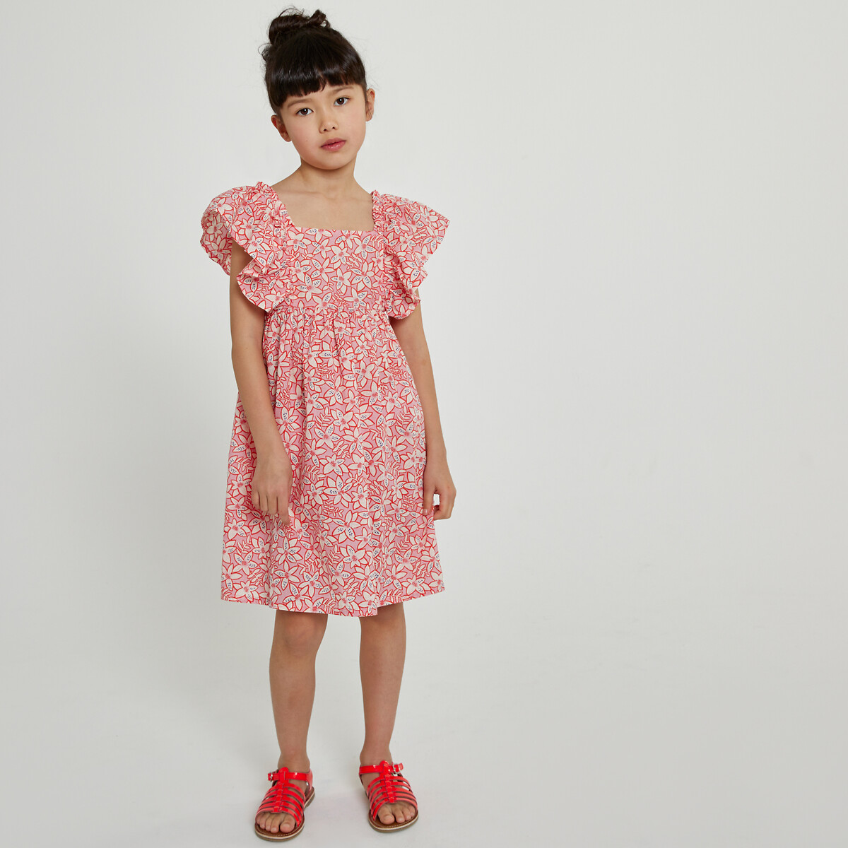 Платье из хлопка с цветочным принтом 10 лет - 138 см розовый