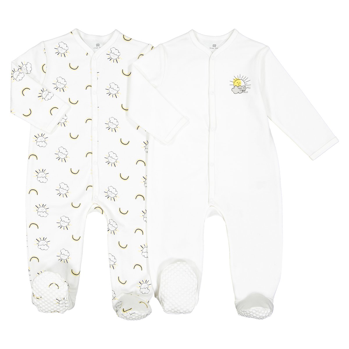

2 пижамы 100% хлопок, 0-2 лет, Экрю + рисунок