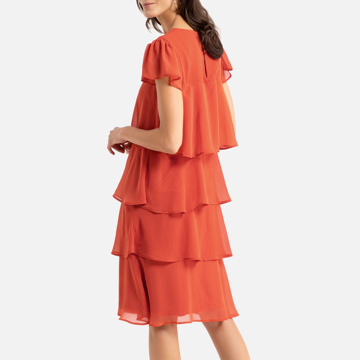 Платье La Redoute С воланом из жатого крепа 36 (FR) - 42 (RUS) оранжевый, размер 36 (FR) - 42 (RUS) С воланом из жатого крепа 36 (FR) - 42 (RUS) оранжевый - фото 4
