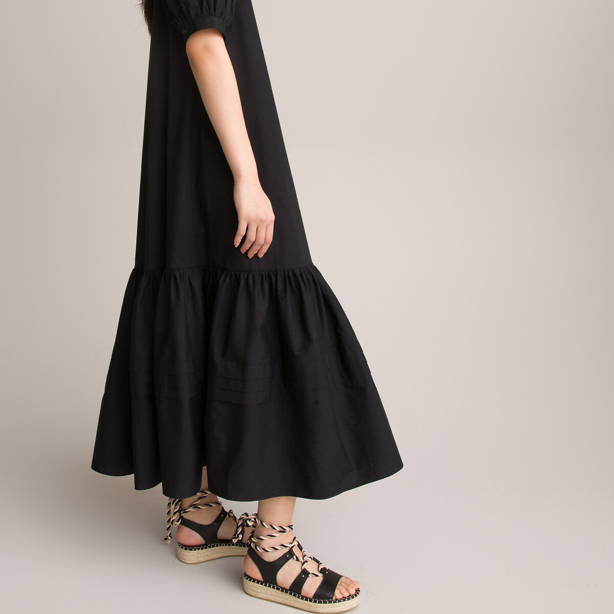 Платье С круглым вырезом и короткими рукавами с напуском низ с воланом 48 черный LaRedoute, размер 48 - фото 3