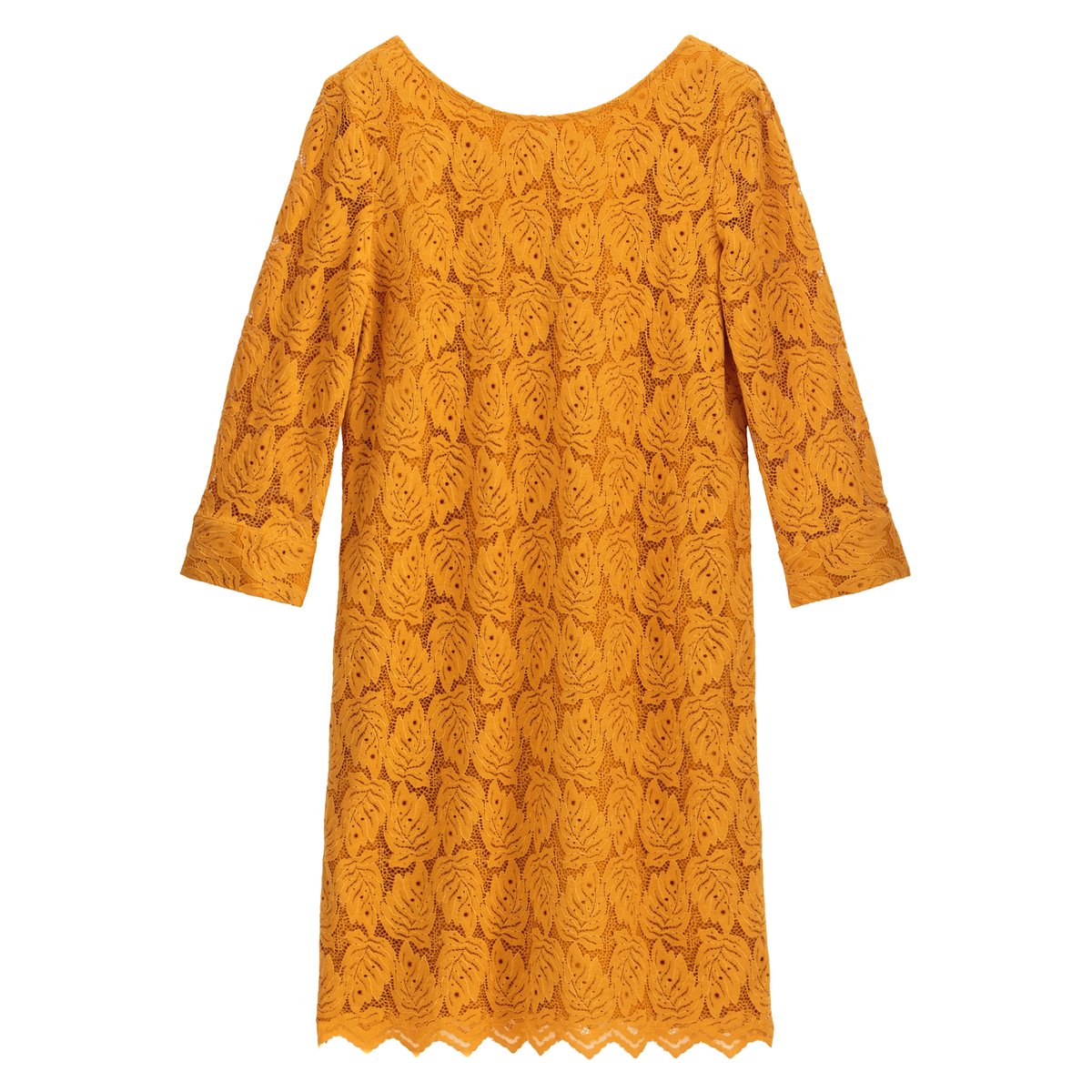 Платье LA REDOUTE COLLECTIONS Короткое из гипюра с рукавами 34 40 оранжевый, размер 40 - фото 1
