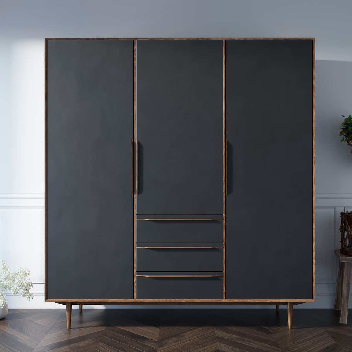 Шкаф в скандинавском стиле Bruni Black 3 единый размер черный