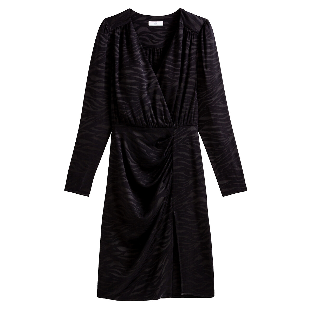 Платье LaRedoute С запахом с длинными рукавами 46 (FR) - 52 (RUS) черный, размер 46 (FR) - 52 (RUS) С запахом с длинными рукавами 46 (FR) - 52 (RUS) черный - фото 5