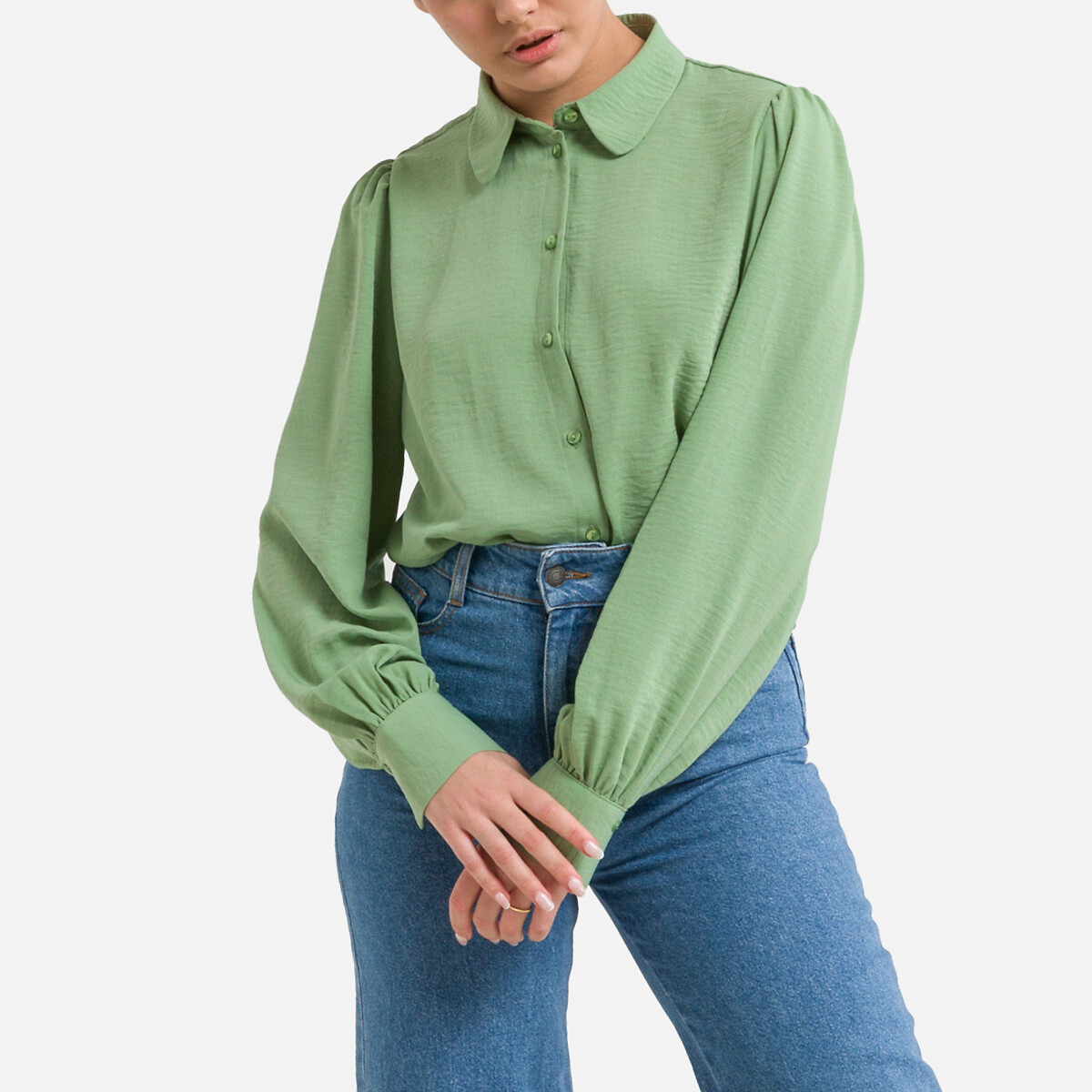 Блузка Струящаяся на пуговицах M зеленый