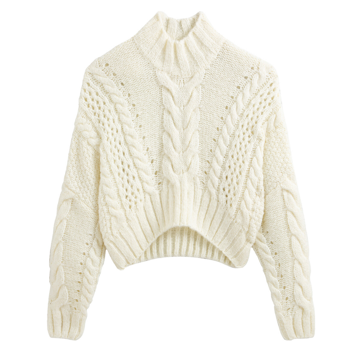 Пуловер LaRedoute С воротником-стойкой с плетеным узором XL белый, размер XL - фото 5