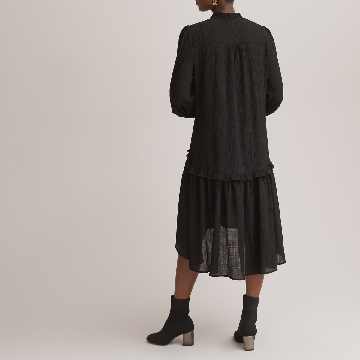 Платье LaRedoute С расклешенной юбкой небольшим воротником и длинными рукавами 48 черный, размер 48 - фото 4