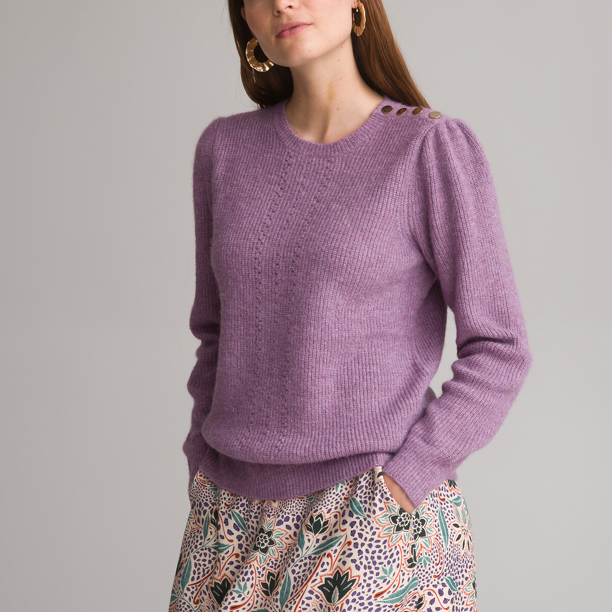 Пуловер с круглым вырезом из объемного трикотажа 38/40 (FR) - 44/46 (RUS) фиолетовый