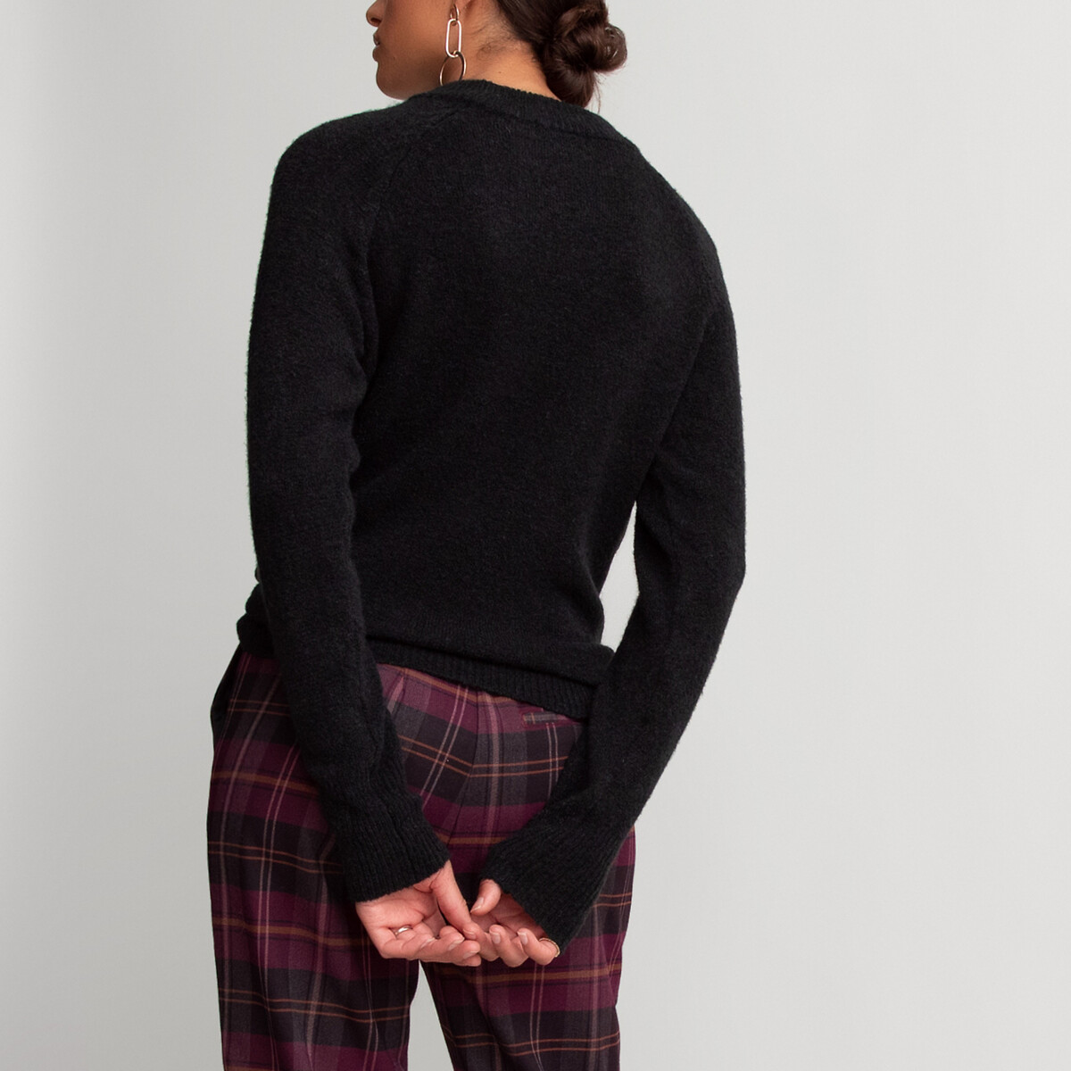 Пуловер La Redoute С круглым вырезом из плотного трикотажа S черный, размер S - фото 4