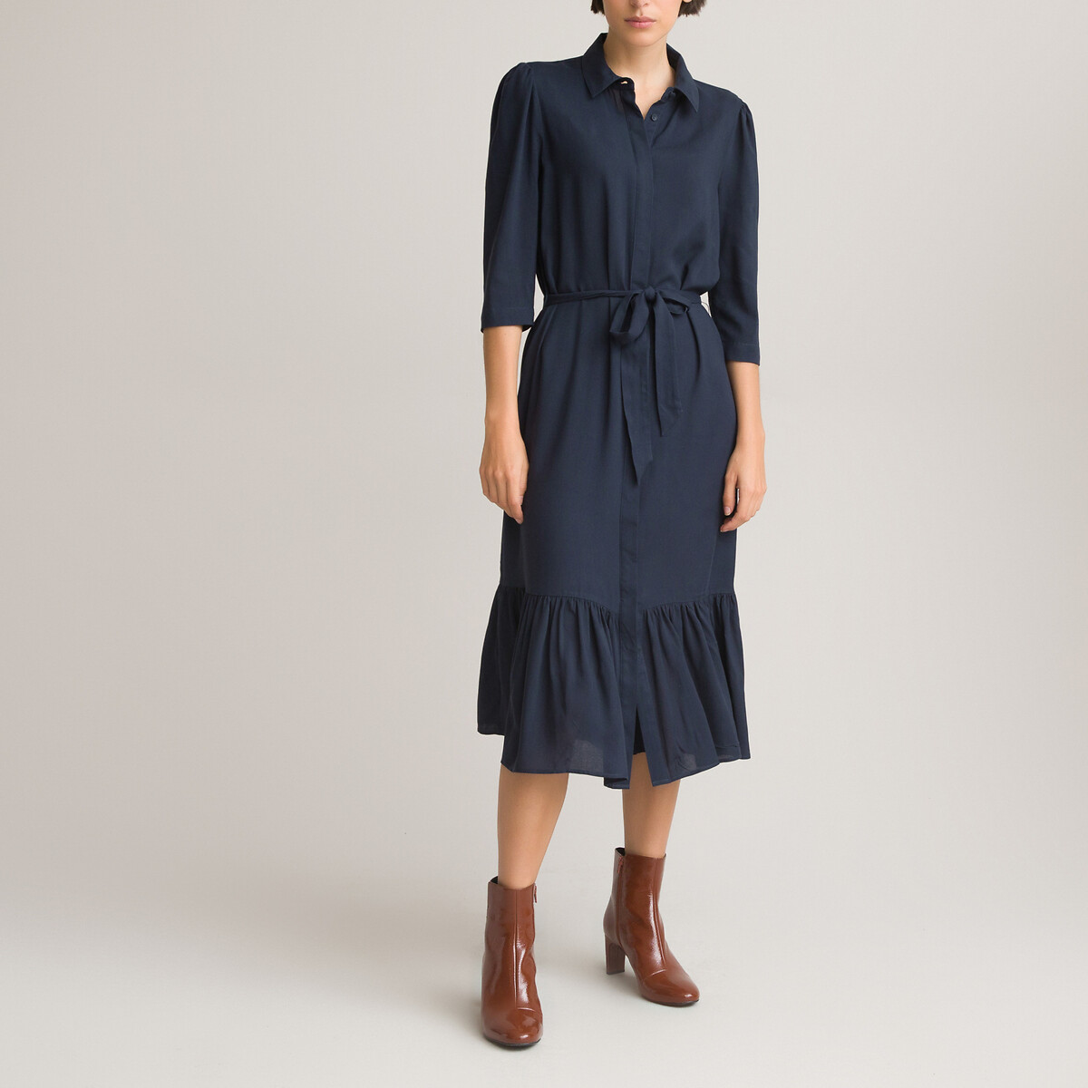 Платье-рубашка LaRedoute Длинное низ с воланом 50 синий, размер 50 - фото 2