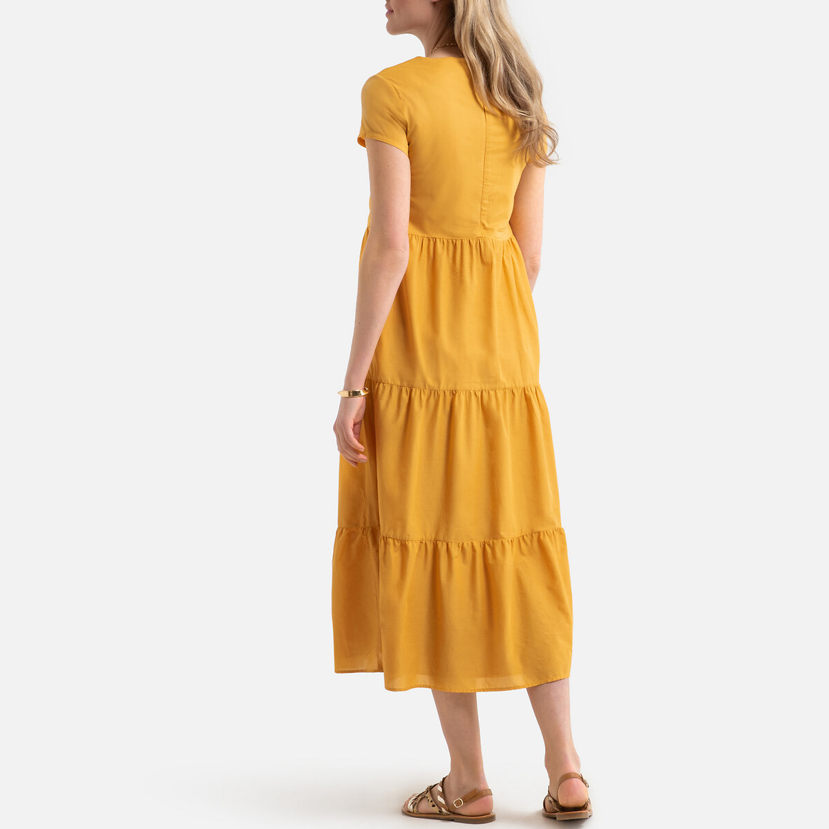 Платье LaRedoute Длинное расклешенное с короткими рукавами 38 (FR) - 44 (RUS) желтый, размер 38 (FR) - 44 (RUS) Длинное расклешенное с короткими рукавами 38 (FR) - 44 (RUS) желтый - фото 4
