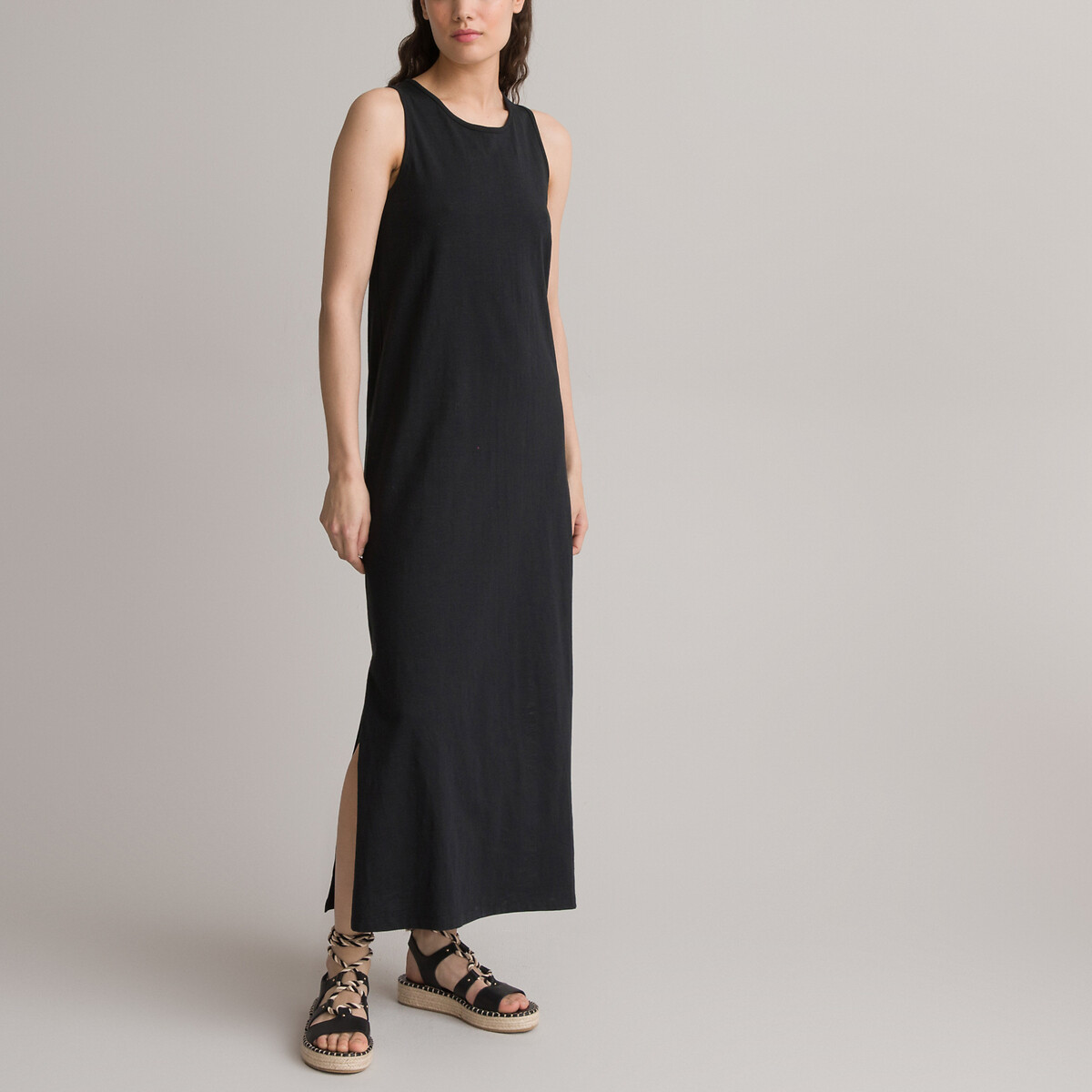 Платье LaRedoute Без рукавов макси из трикотажа 100 хлопок S черный, размер S - фото 2