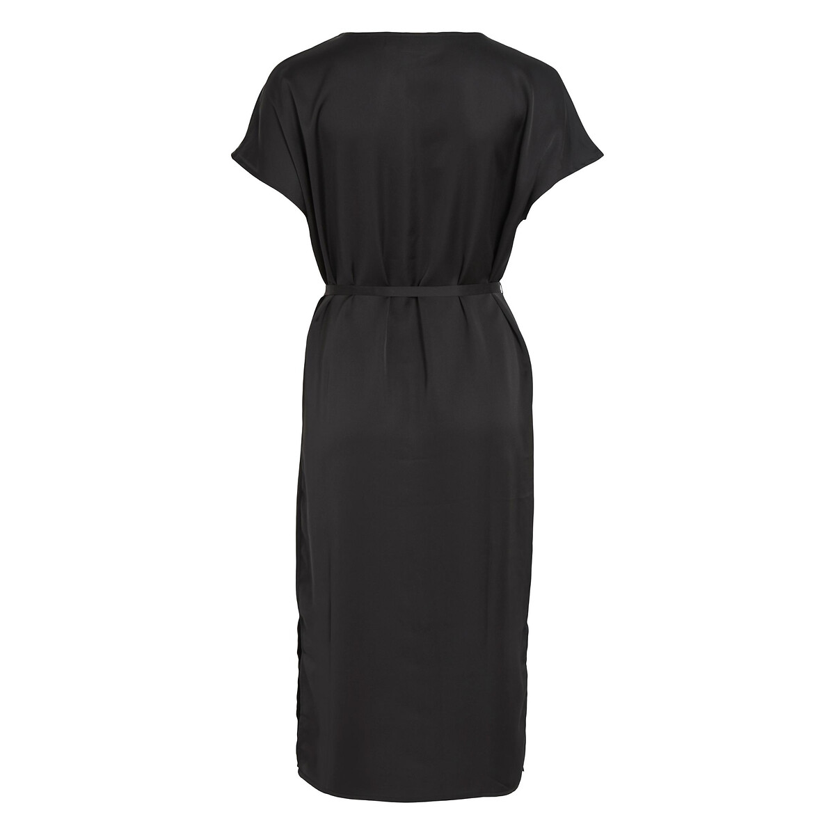 Платье С короткими рукавами атласный эффект с завязками 46 черный LaRedoute, размер 46 - фото 4