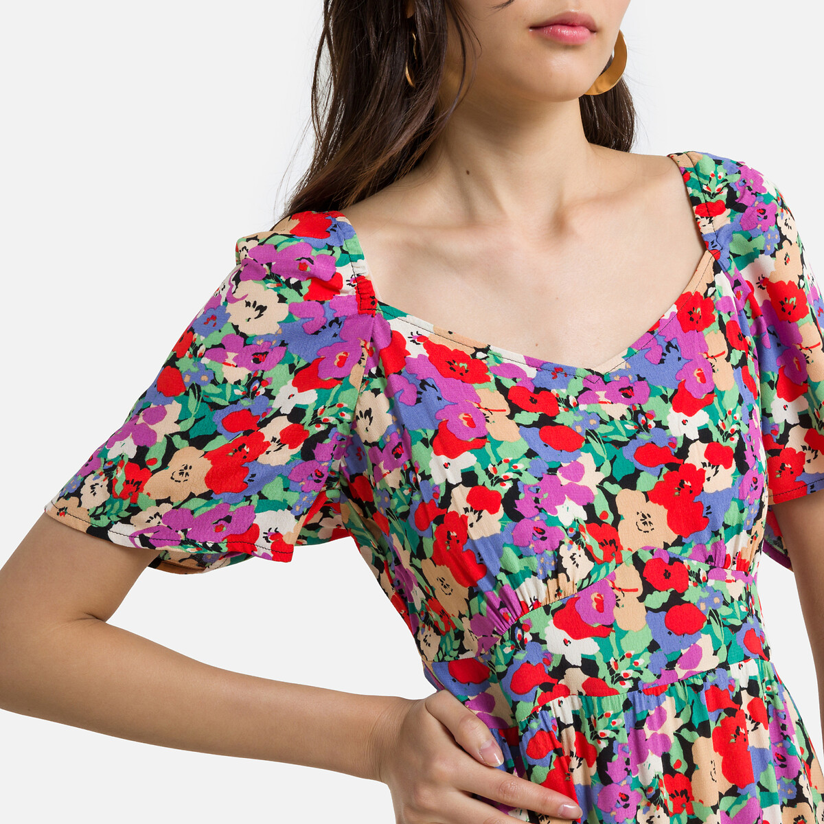 Платье-миди ONLY С цветочным принтом короткие рукава L разноцветный, размер L - фото 3