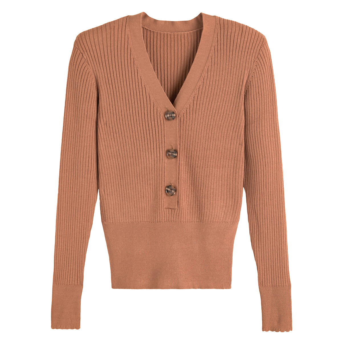 Пуловер LA REDOUTE COLLECTIONS С v-образным вырезом из тонкого трикотажа в рубчик XXL каштановый, размер XXL - фото 5