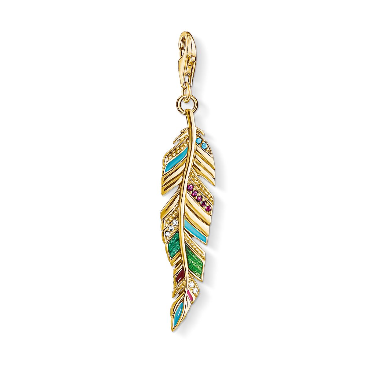 THOMAS SABO Pendentif Charm Plume Ethnique Argent sterling 925 ; plaqué or jaune 18 carats, émaillé